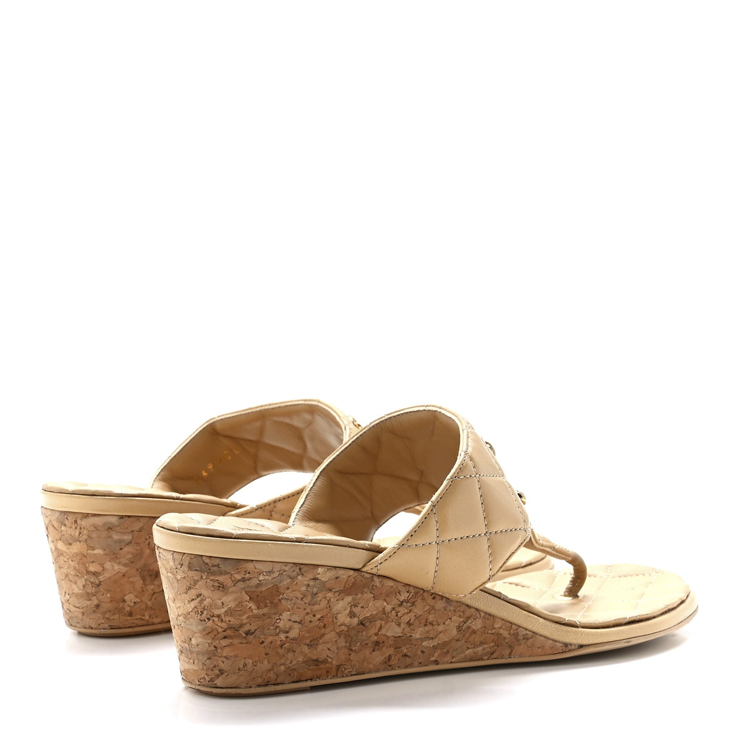 Shiny Goatskin Cork CC Wedge Sandals 36 Beige