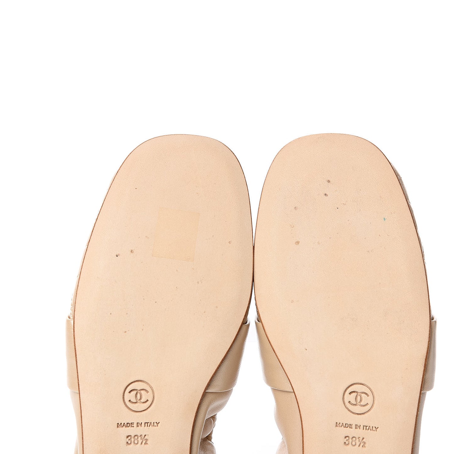 Laminated Lambskin Womens Quilted Elastic CC Moccasin Loafers 38.5 Beige