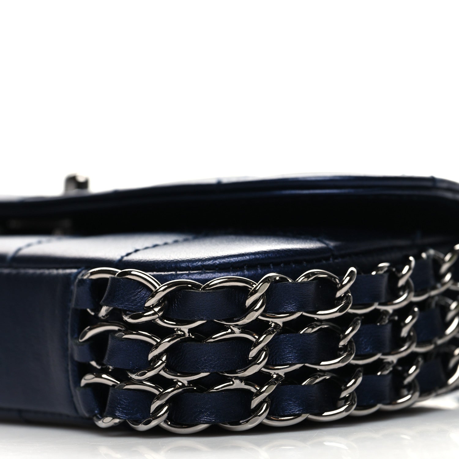 Chanel Lambskin Chocolate Bar Quilted 3 Chain Flap Navy Blue 9 of 10