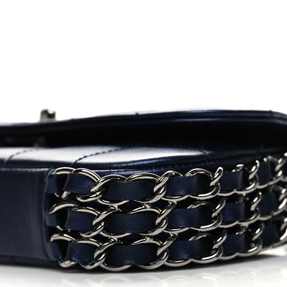 Chanel Lambskin Chocolate Bar Quilted 3 Chain Flap Navy Blue 9 of 10