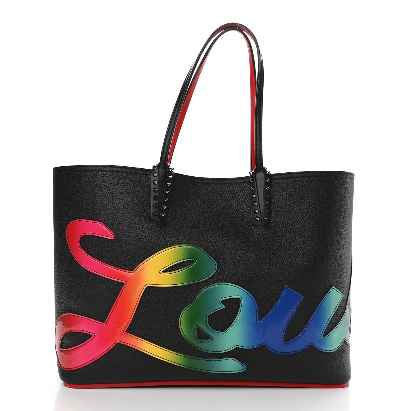 Calfskin Patent Logo Spikes East West Cabata Tote Multicolor