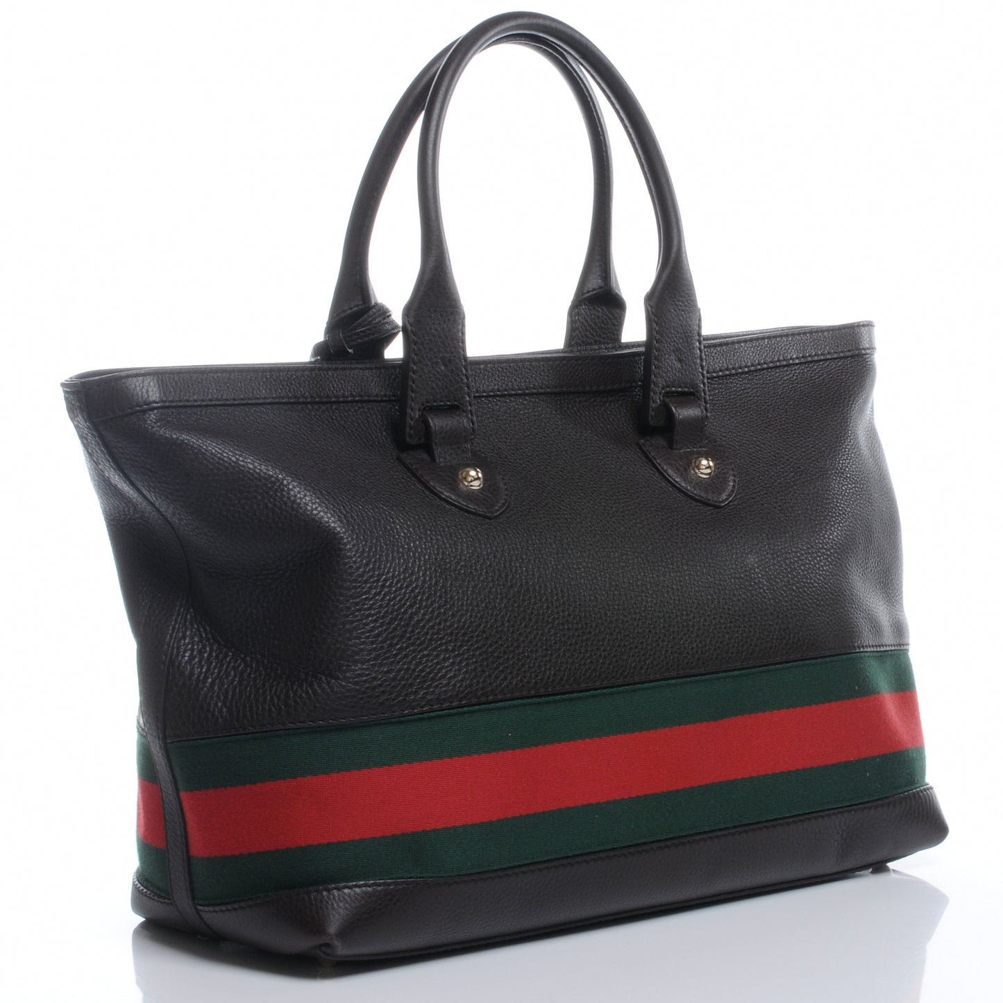 Leather Large Web Heritage Tote Dark Brown