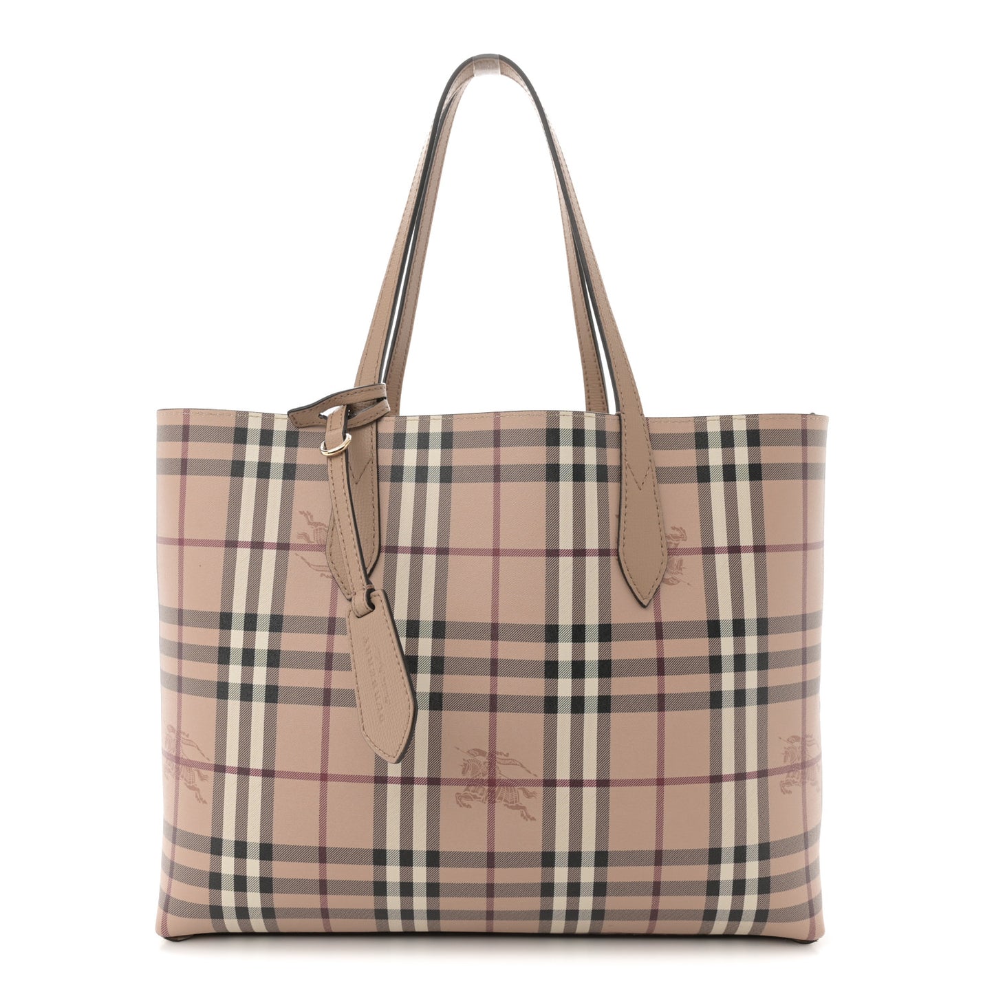 Grainy Calfskin Haymarket Check Medium Reversible Tote Camel