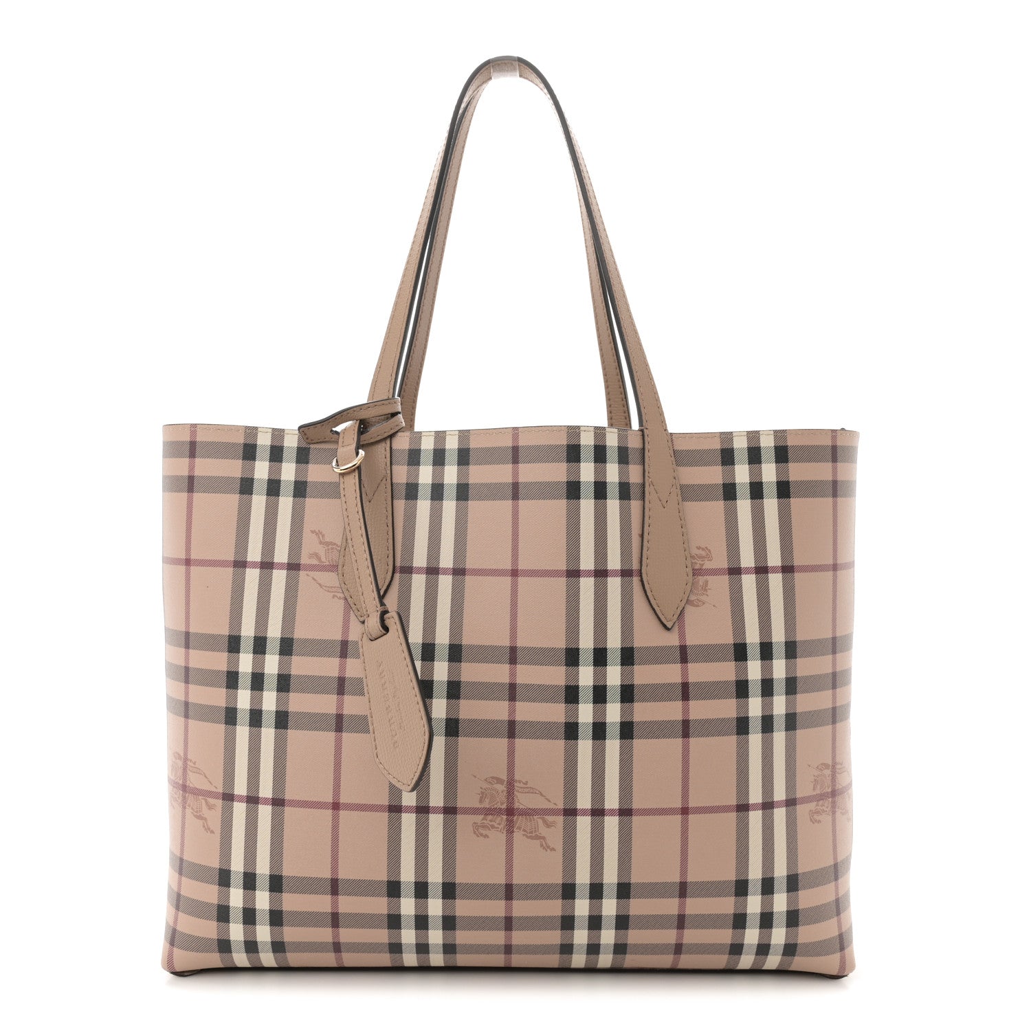 Burberry Grainy Calfskin Haymarket Check Medium Reversible Tote Camel 3 of 17