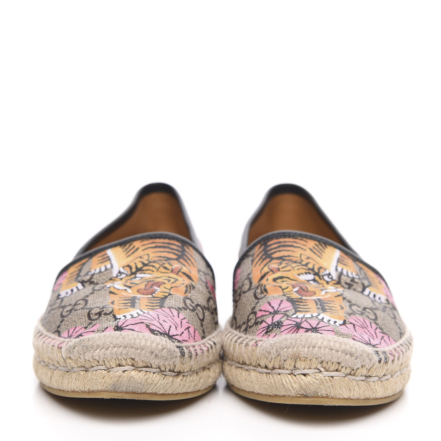 Gucci GG Supreme Monogram Bengal Espadrilles 37 Beige Crop Pink 2 of 8