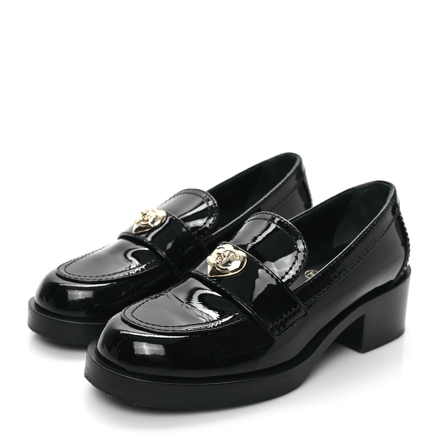 Patent CC Heart Loafers 36 Black