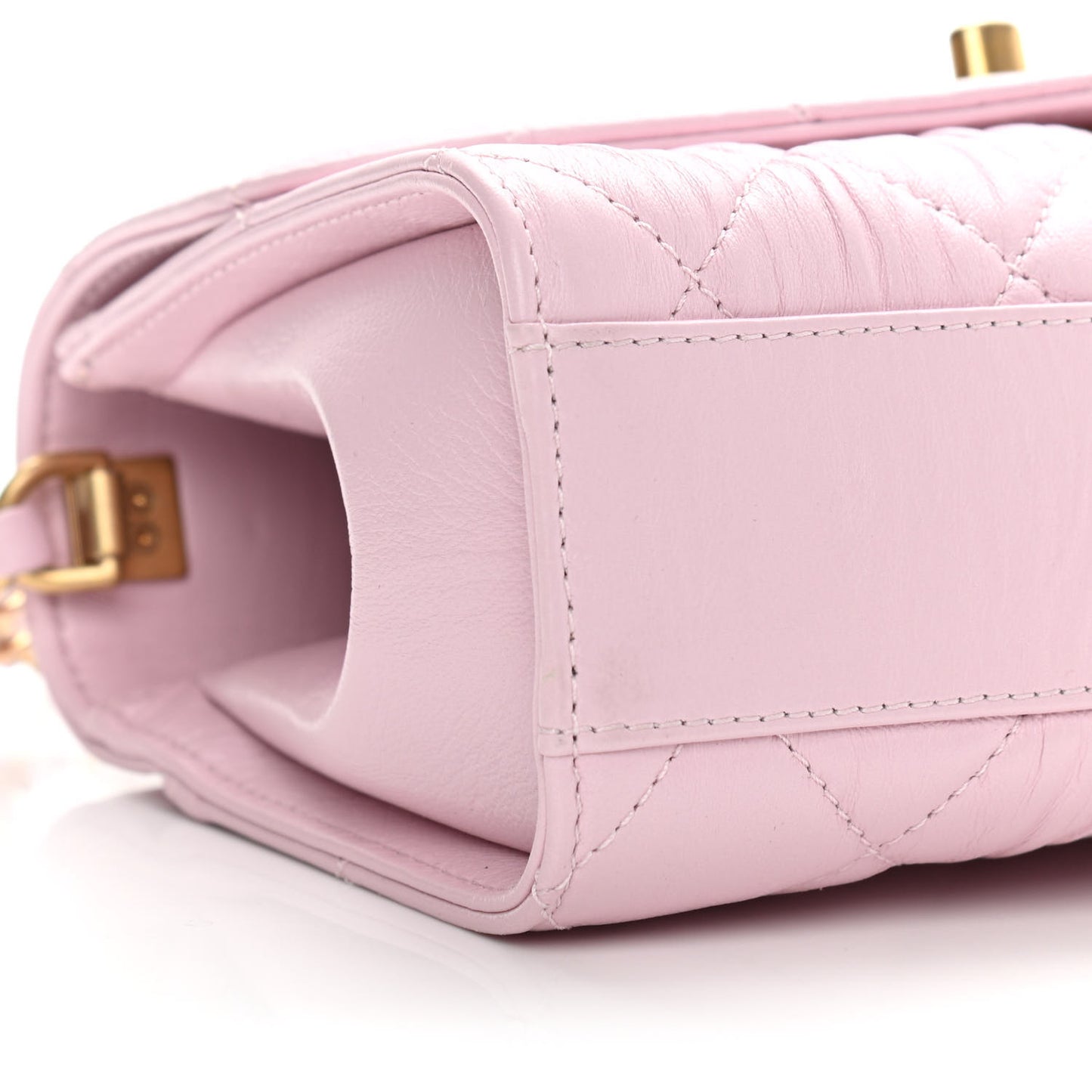 Crumpled Lambskin Quilted Mini CC Links Top Handle Flap Light Pink