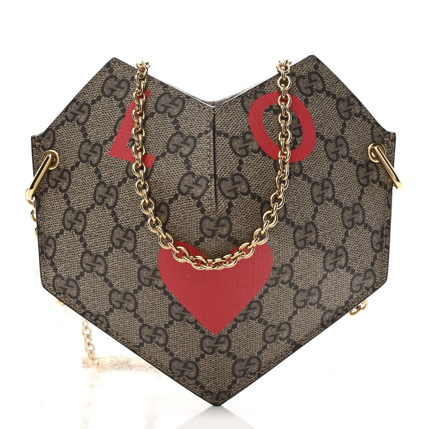 GG Supreme Monogram Love Heart Valentines Day Mini Padlock Heart Bag Beige Ebony New Geranium