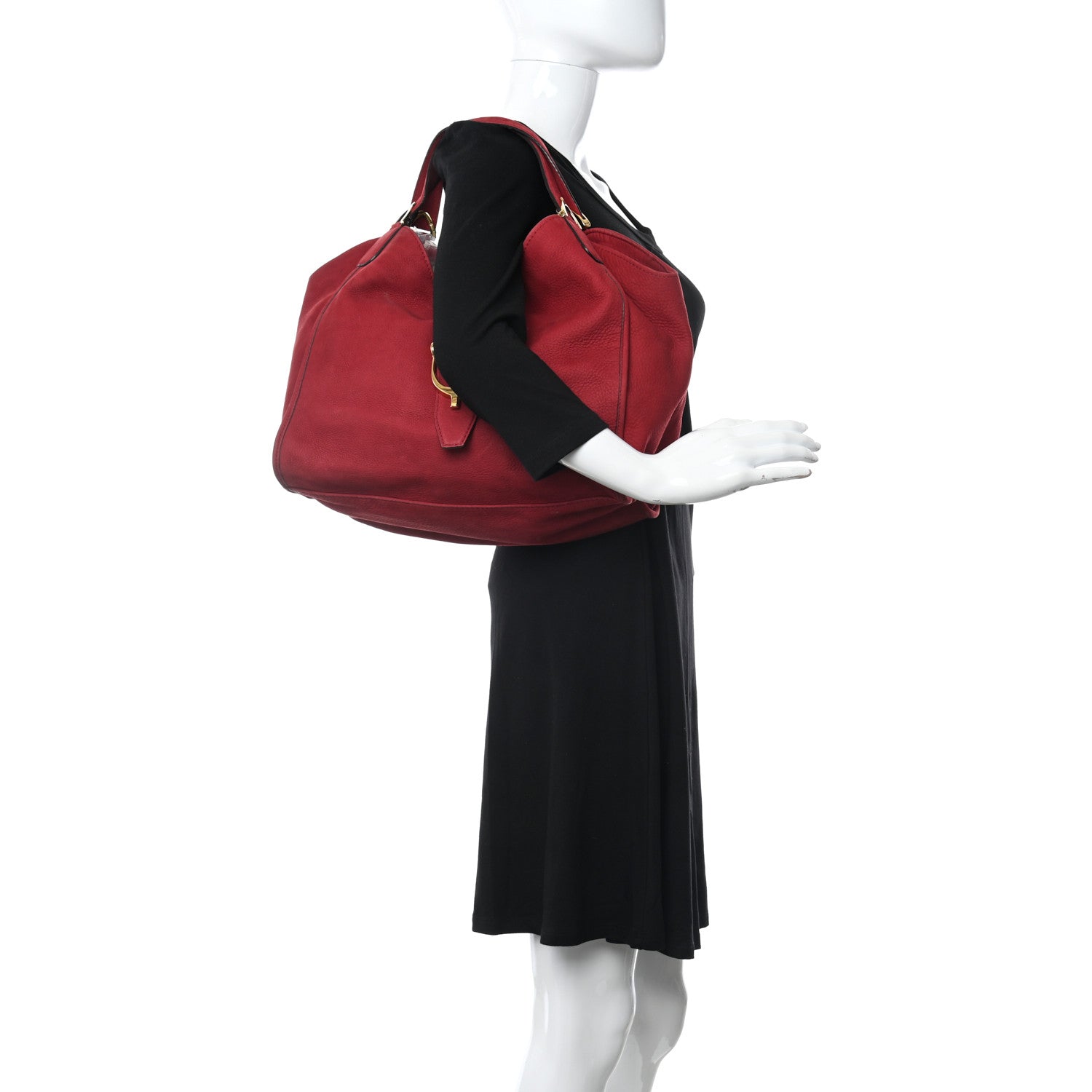 Gucci Nubuck Medium Soft Stirrup Shoulder Bag Red 2 of 15