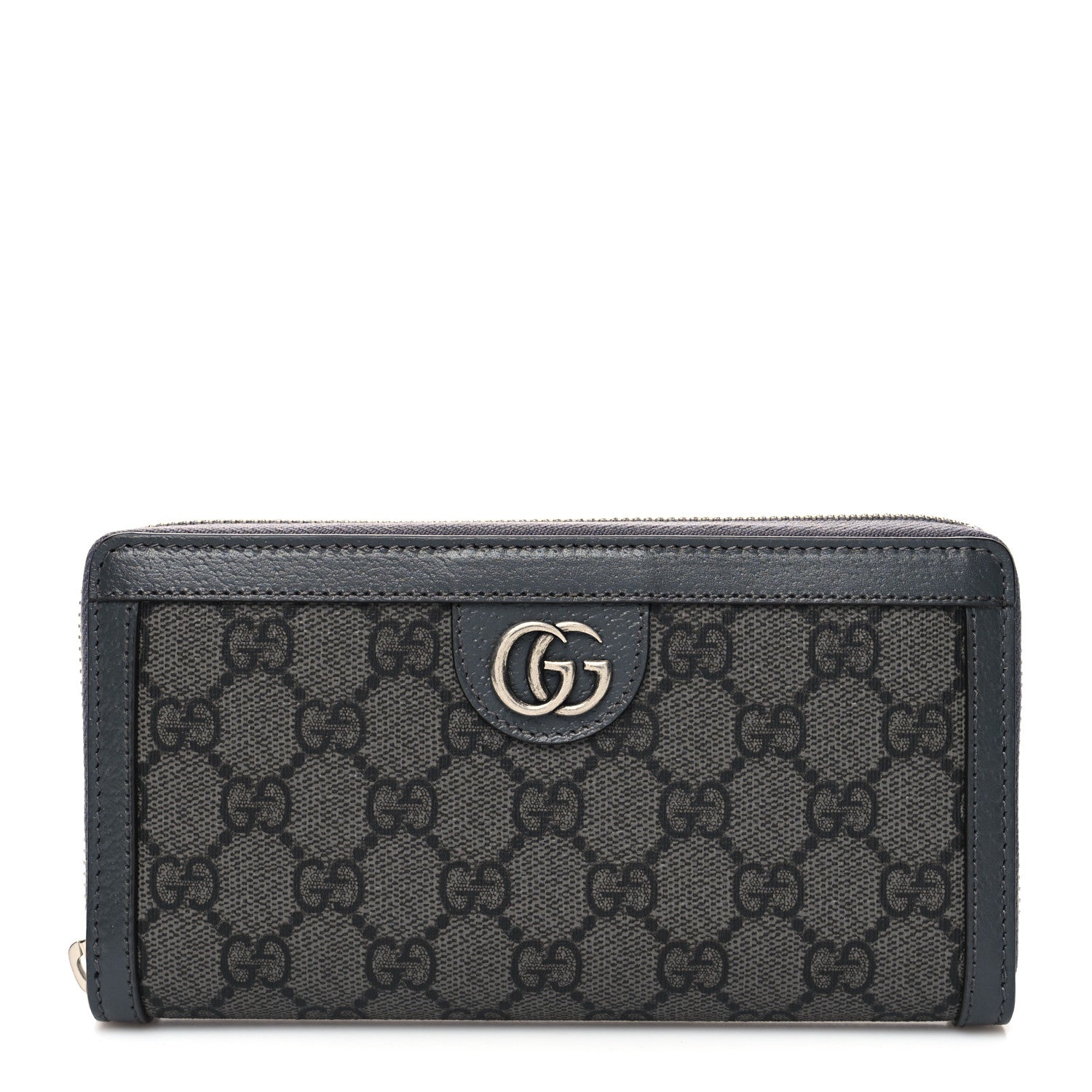 Gucci GG Supreme Monogram Textured Dollar Calfskin Ophidia Zip Around Wallet Grey Black Graphite Grey 1 of 8