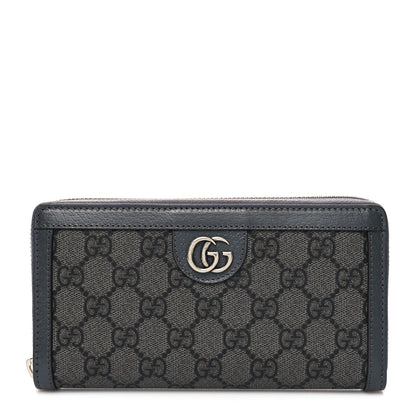Gucci GG Supreme Monogram Textured Dollar Calfskin Ophidia Zip Around Wallet Grey Black Graphite Grey 1 of 8