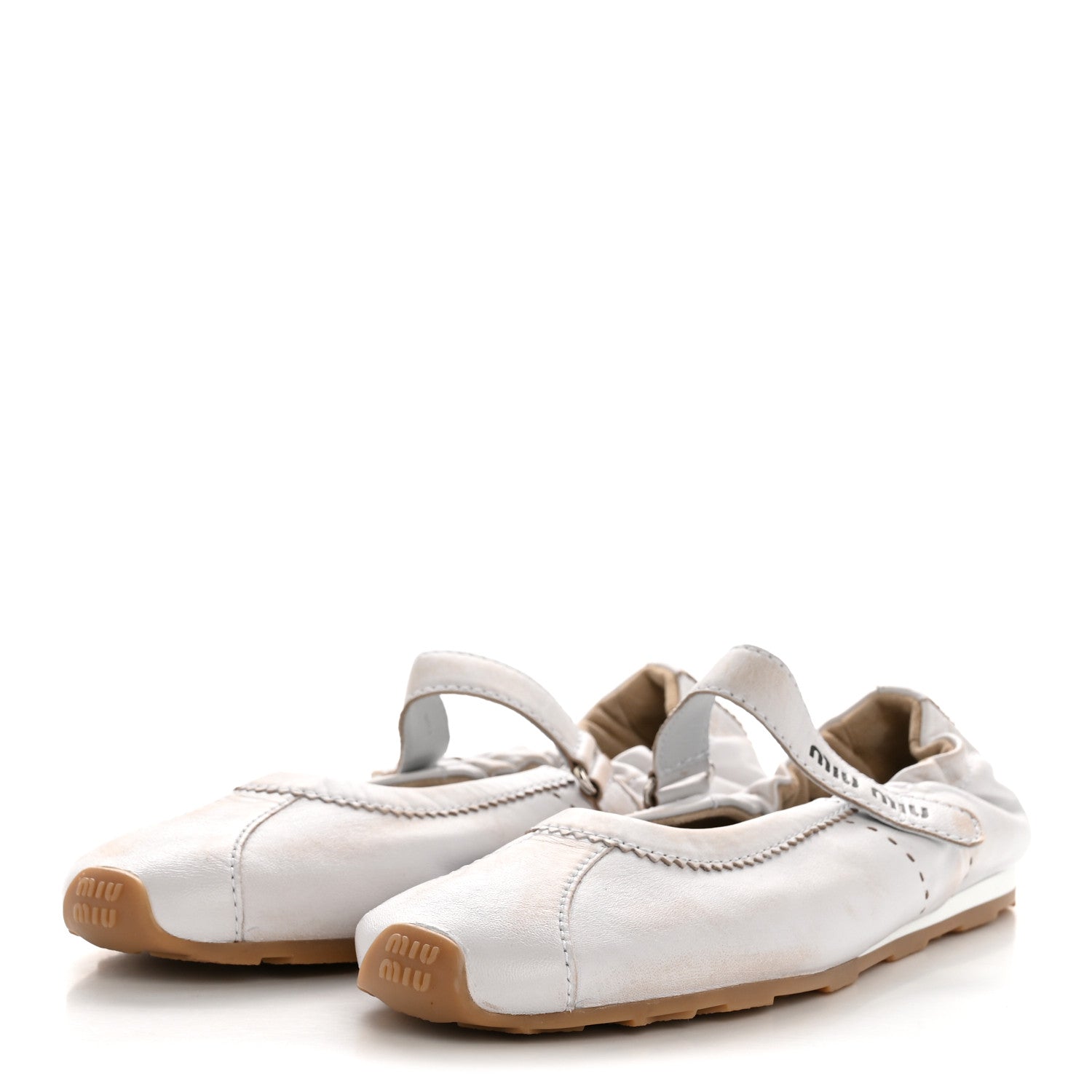 Miu Miu Bleached Nappa Womens Plume Mary Jane Ballerina Sneakers 39 Bianco 4 of 9