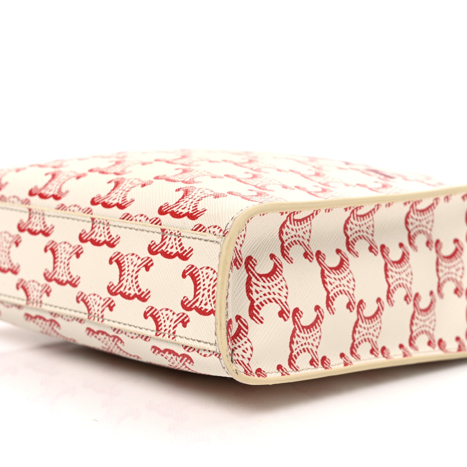 Celine Triomphe Canvas Calfskin Mini Vertical Cabas White Red 10 of 12