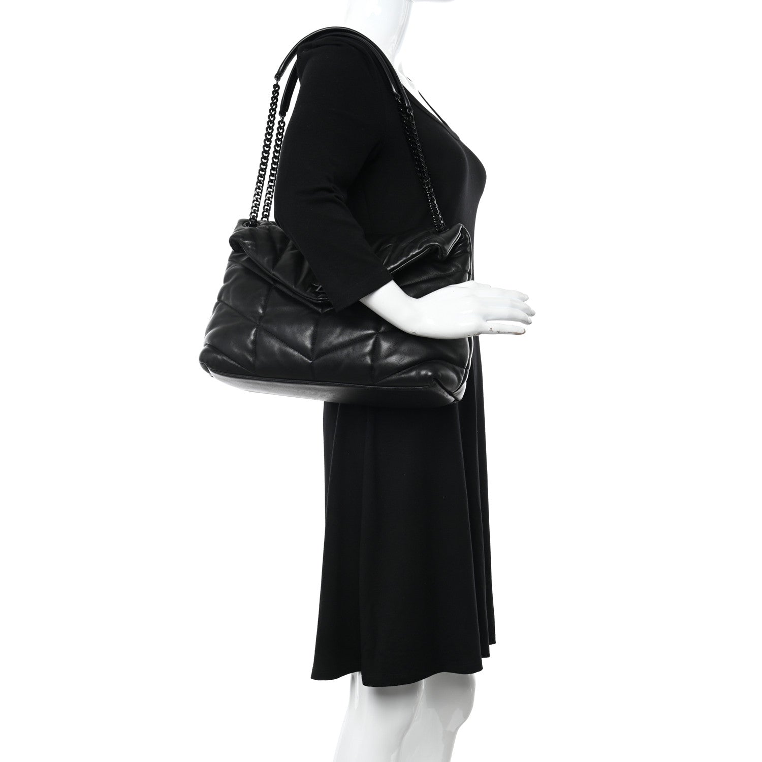 Saint Laurent Lambskin Quilted Monogram Monochrome Medium Loulou Puffer Chain Satchel Black 2 of 11