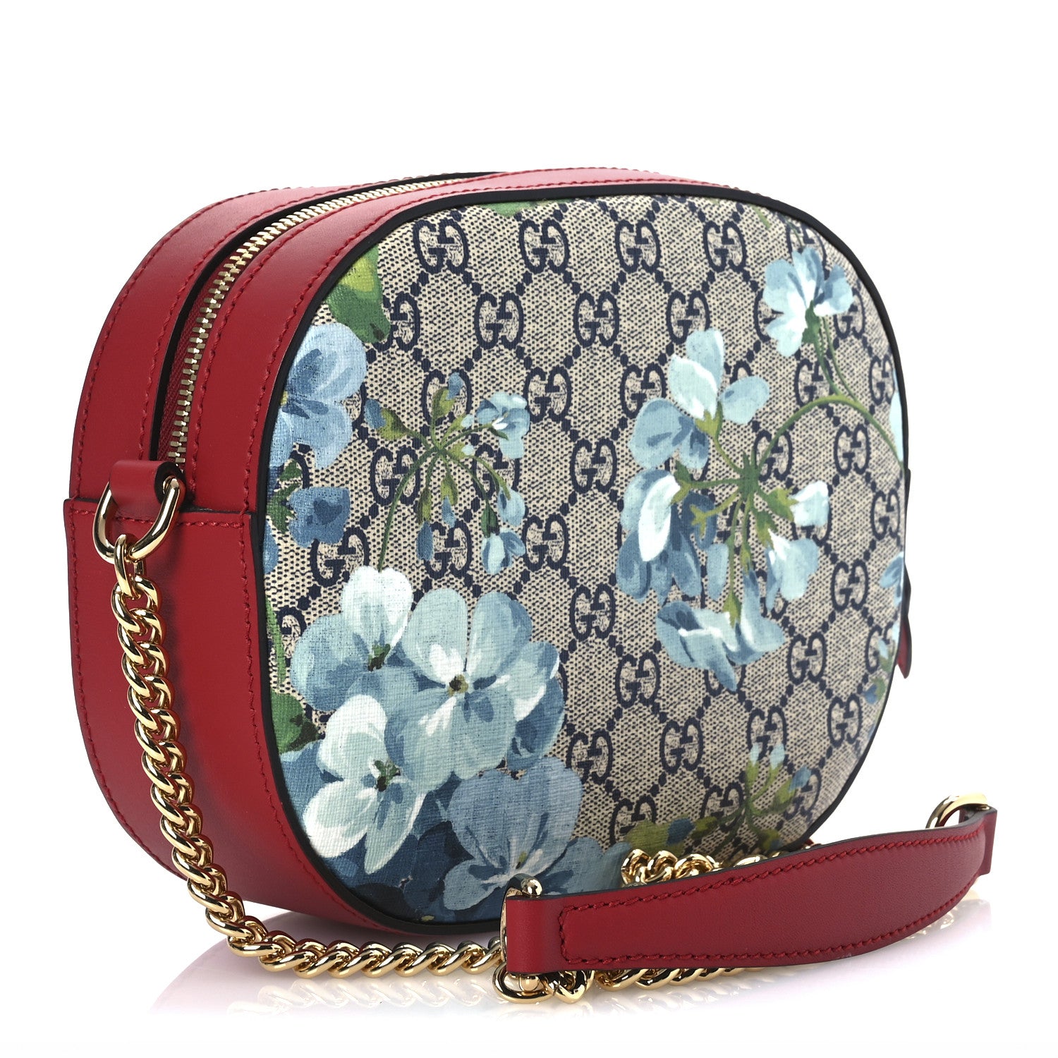 Gucci GG Supreme Monogram Blooms Mini Chain Shoulder Bag Beige Blue Navy Hibiscus Red 3 of 11