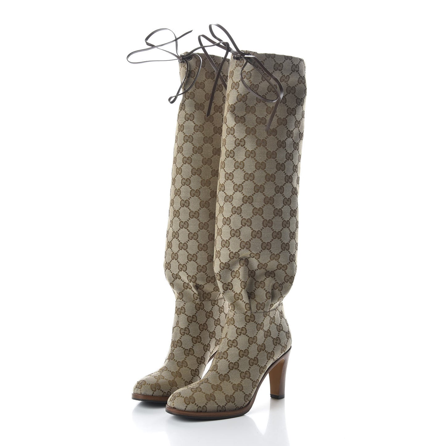 Monogram Lisa Mid Heel Boots 35 Beige Ebony