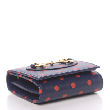 Gucci Shangai Calfskin Polka Dot Horsebit 1955 Flap Card Case Wallet Blue Orange Sailor Blue 4 of 7