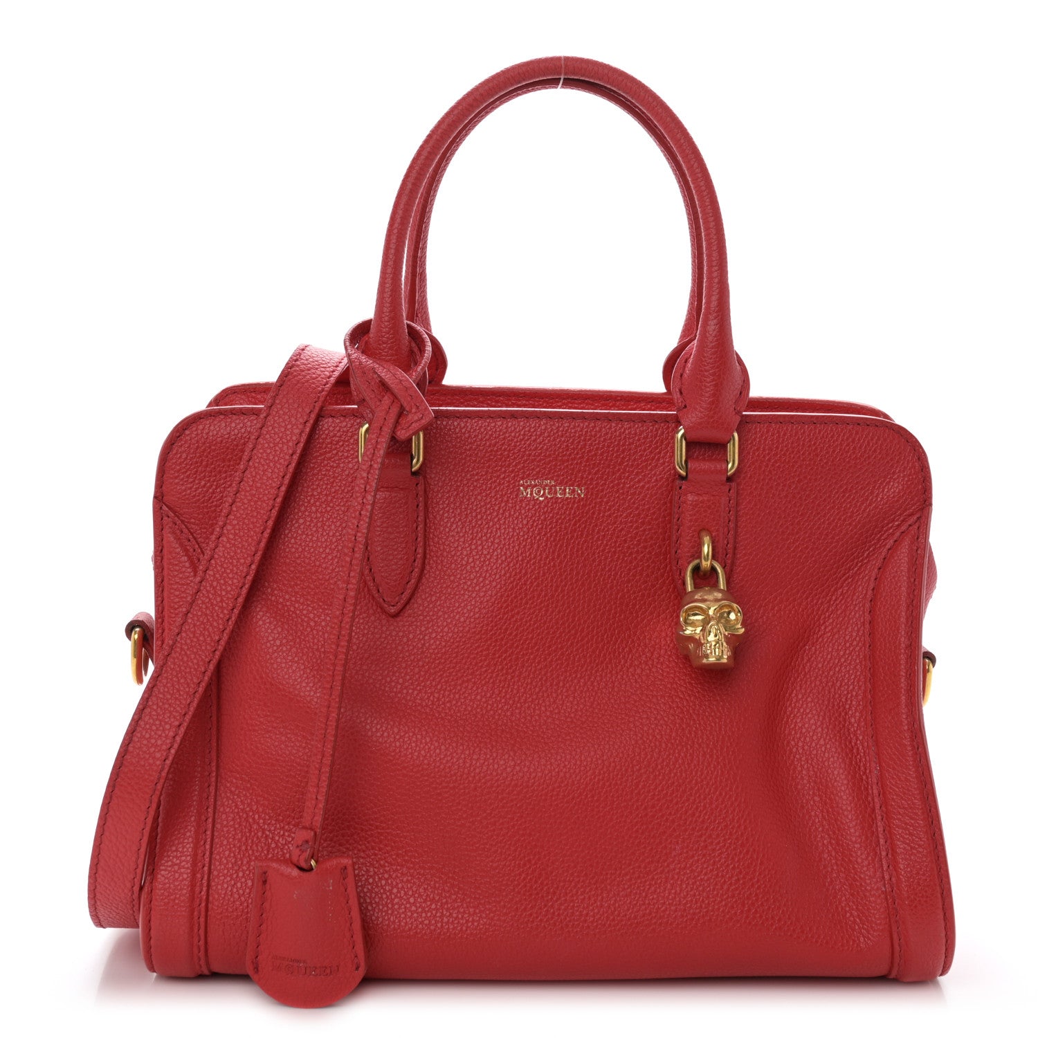 Alexander McQueen Pebbled Calfskin Small Skull Padlock Zip Around Tote Red 1 of 19
