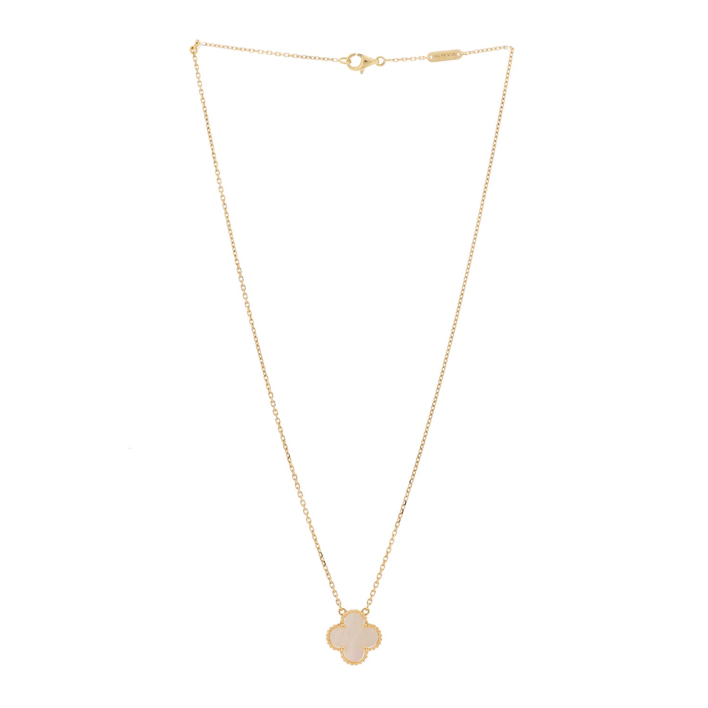 18K Yellow Gold Mother of Pearl Vintage Alhambra Pendant Necklace