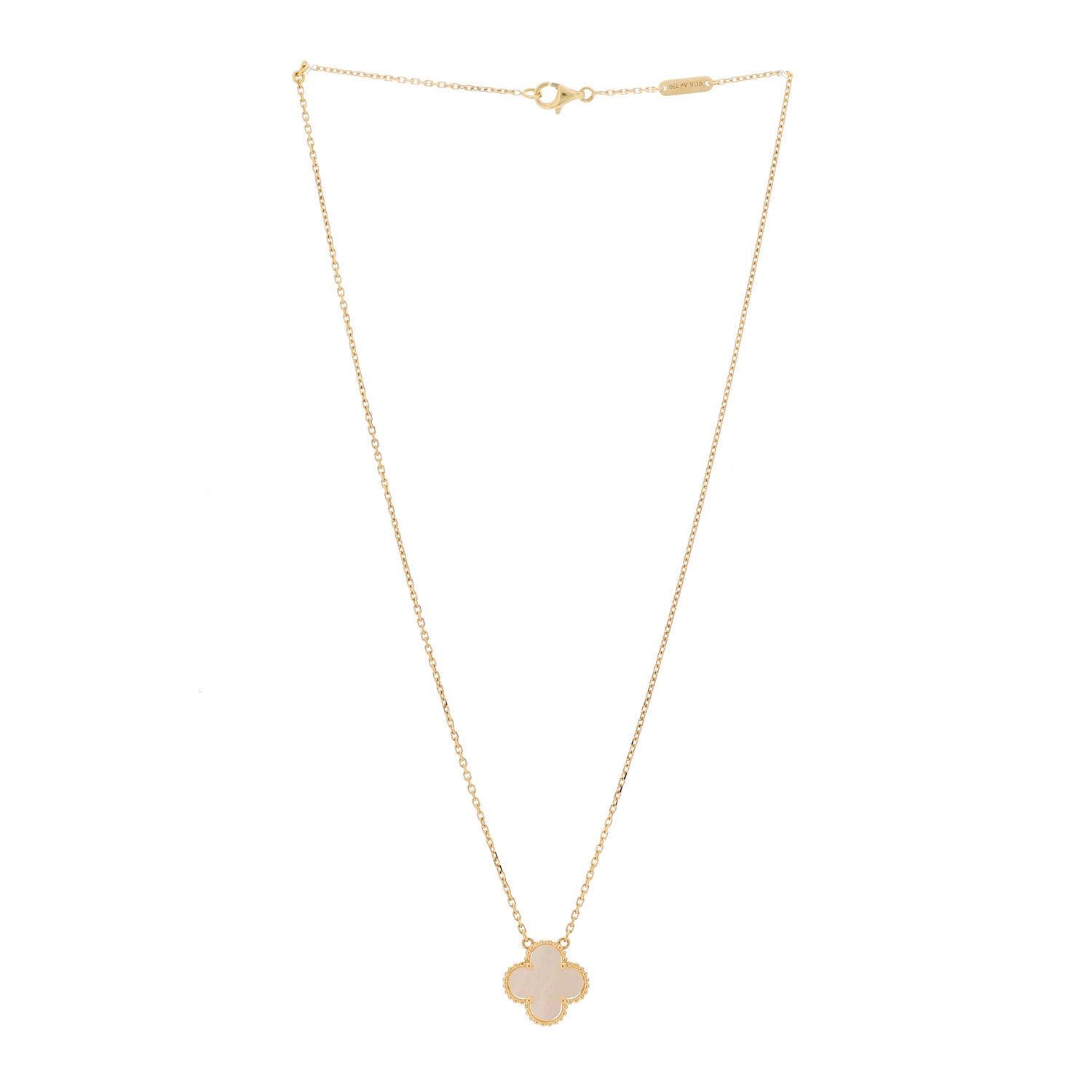 Van Cleef & Arpels 18K Yellow Gold Mother of Pearl Vintage Alhambra Pendant Necklace 2 of 4