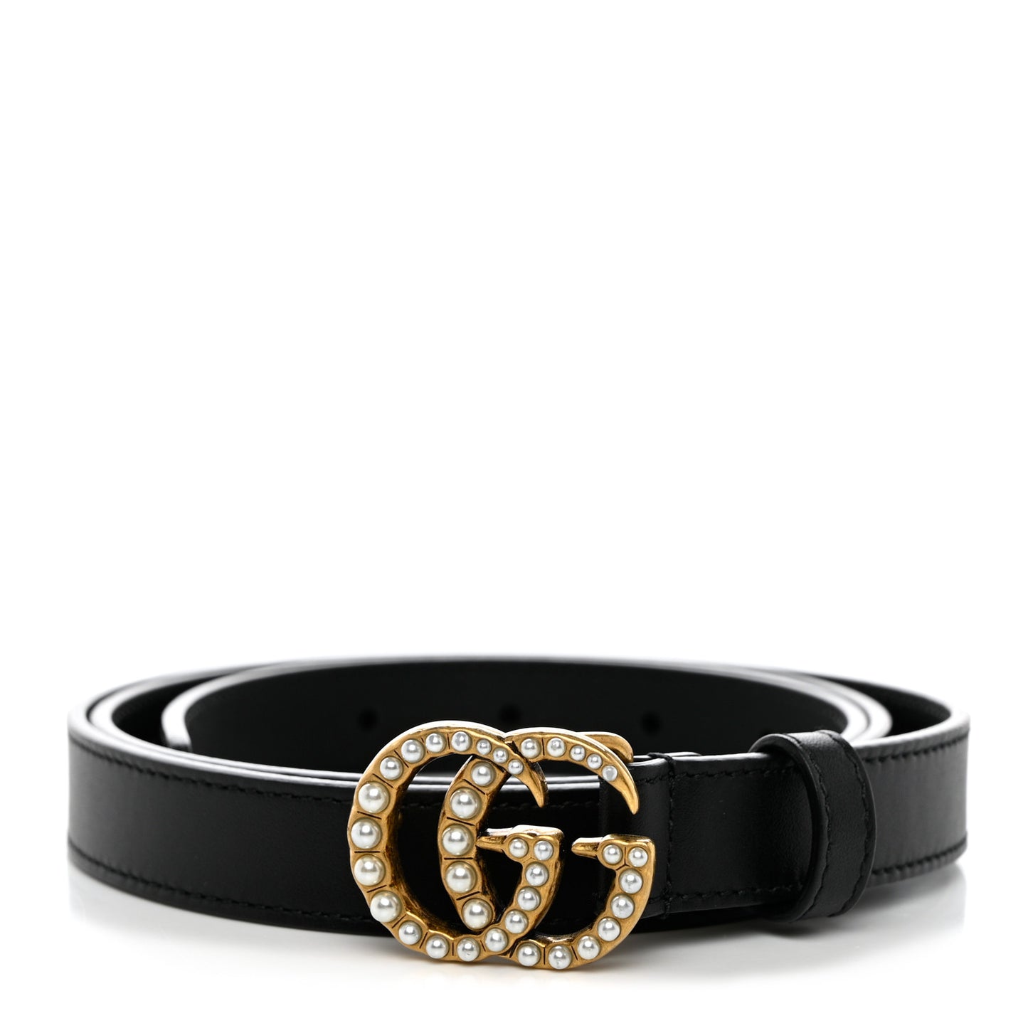 Calfskin Pearl Double G 20mm Belt 95 38 Black Cream