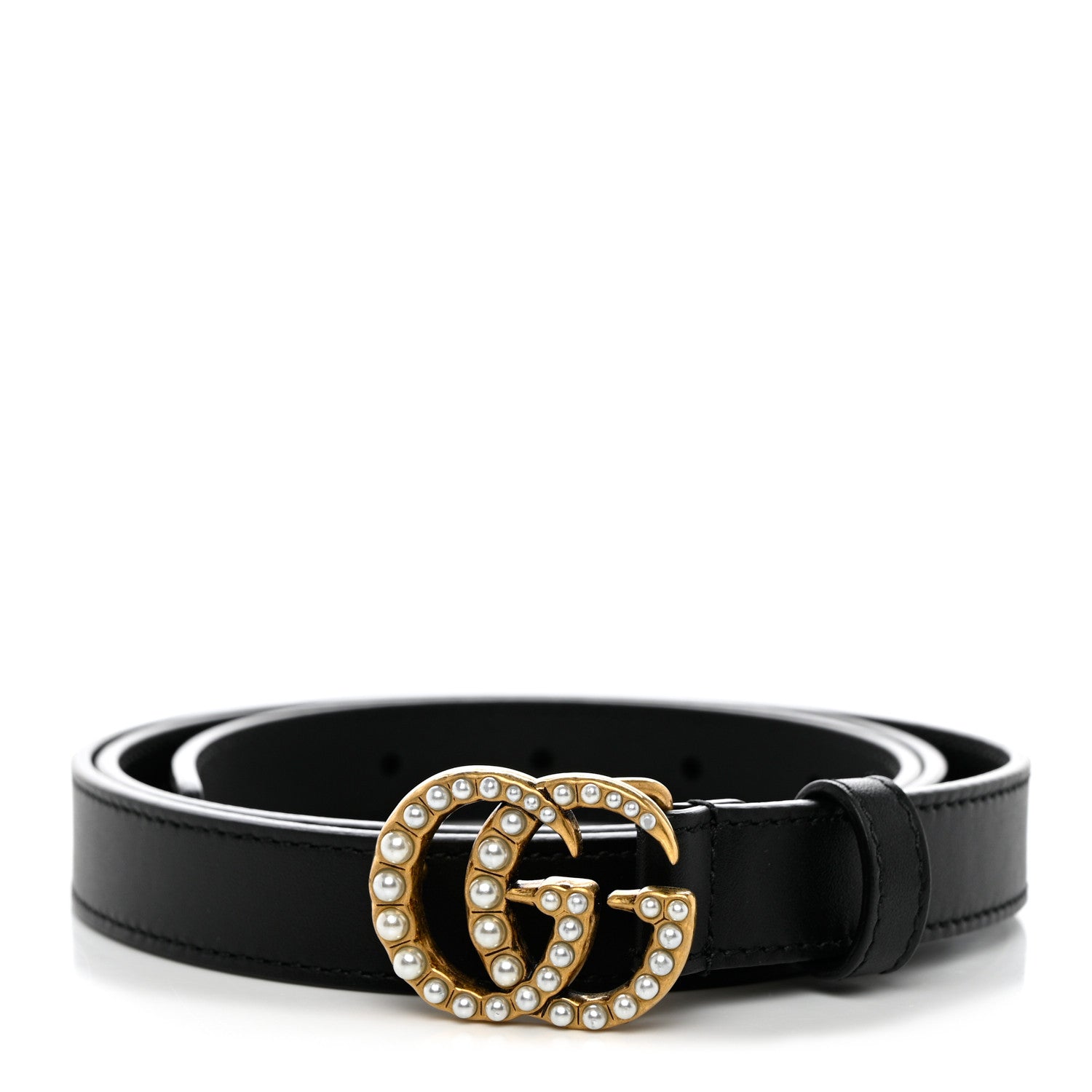 Gucci Calfskin Pearl Double G 20mm Belt 95 38 Black Cream 1 of 6