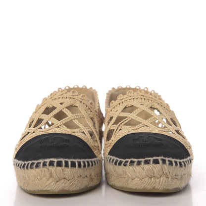 Chanel Woven Fabric Grosgrain CC Espadrilles 38 Beige Black 2 of 8