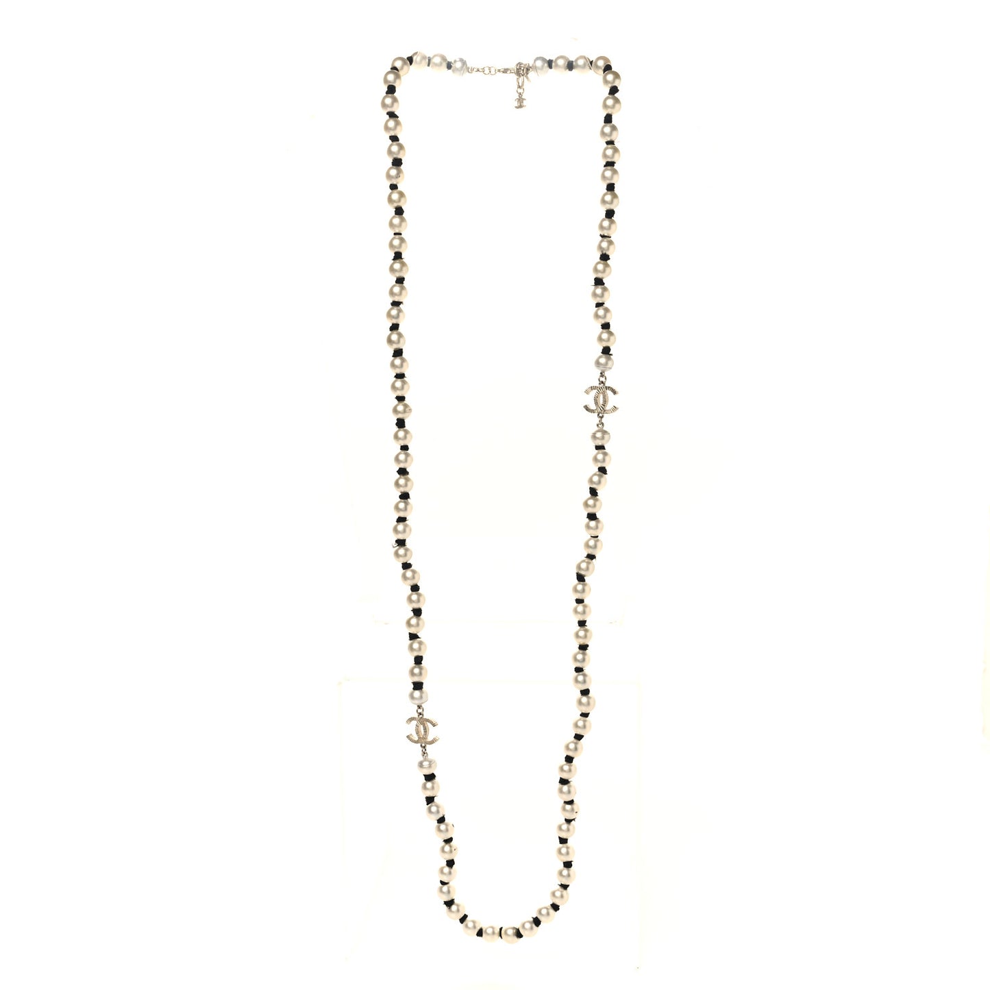 Pearl Grosgrain CC Long Necklace Gold