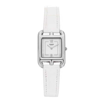 Hermes Stainless Steel Alligator Diamond 23mm Cape Cod Quartz Watch Blanc 1 of 5