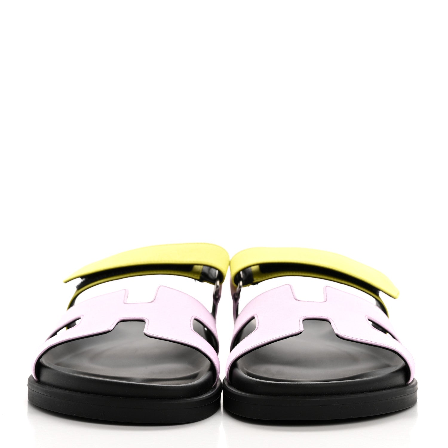 Hermes Satin Womens Chypre Sandals 38 Violet Petale Vert lime 2 of 9