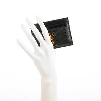 Saint Laurent Grain De Poudre Matelasse Chevron Monogram Credit Card Case Black 2 of 7