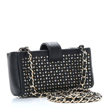 Chanel Calfskin Strass Studded Mini Phone Holder Clutch Black 3 of 10