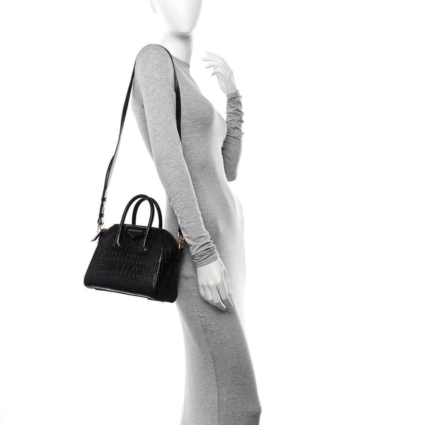 Calfskin Crocodile Embossed Mini Antigona Black
