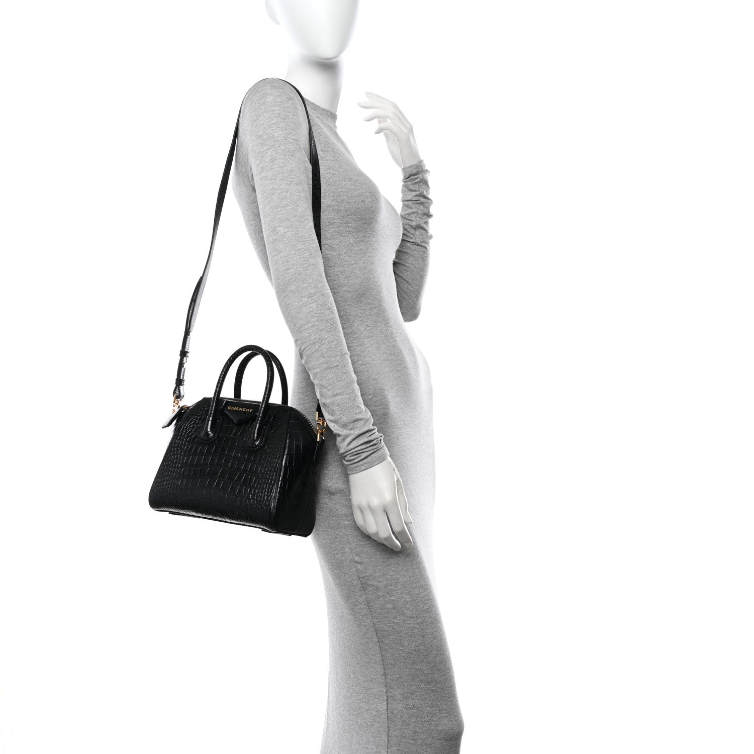 Givenchy Calfskin Crocodile Embossed Mini Antigona Black 2 of 10