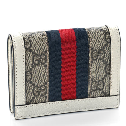 Gucci GG Supreme Monogram Textured Dollar Calfskin Web Ophidia Card Case Beige Ebony Mystic White 3 of 8
