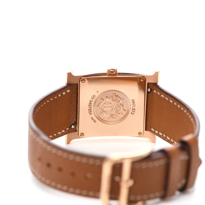 Hermes 18K Rose Gold Epsom Diamond Bezel Mother of Pearl 26mm Heure H Hour Quartz Watch Gold 4 of 5