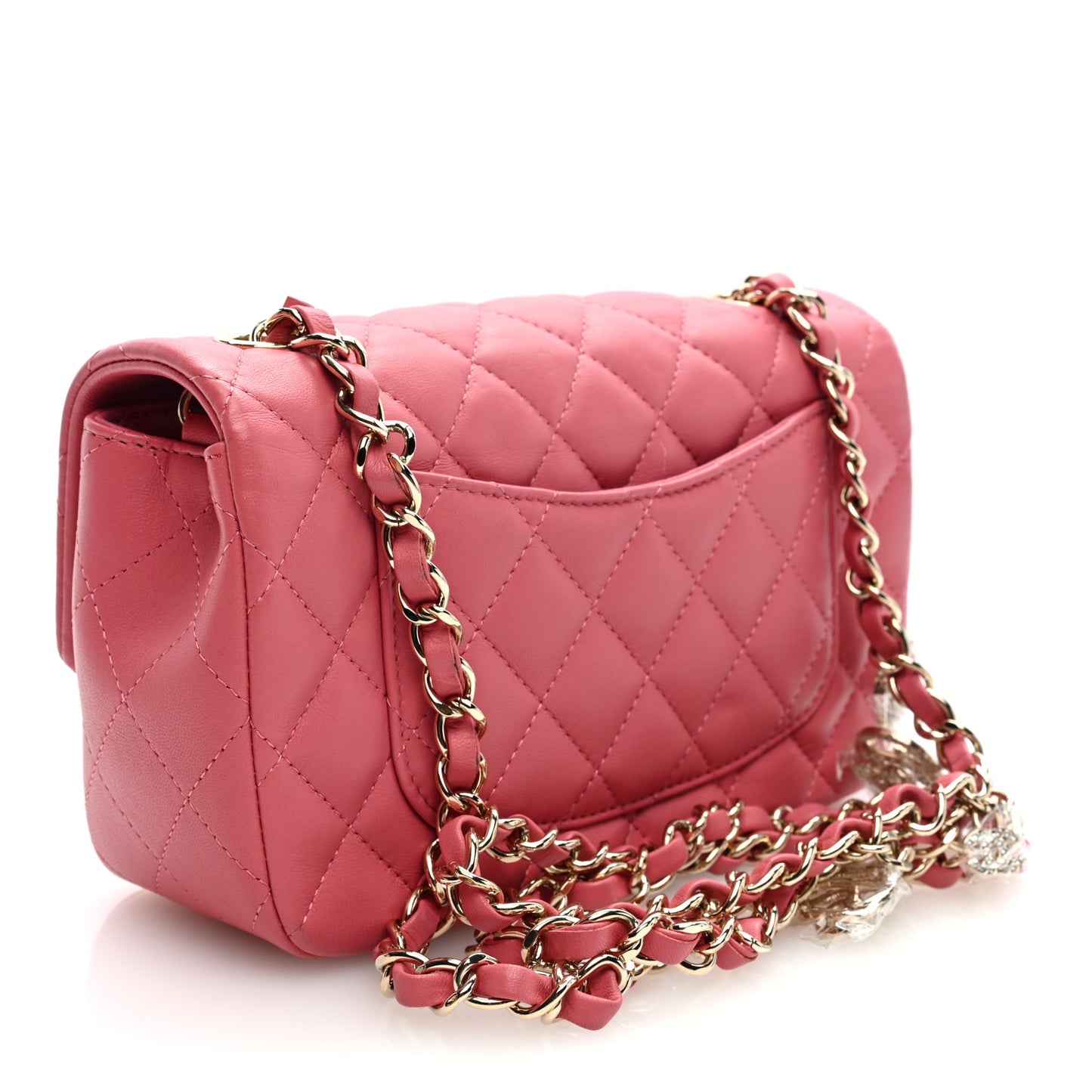 Lambskin Quilted Valentine Charms Mini Rectangular Flap Pink