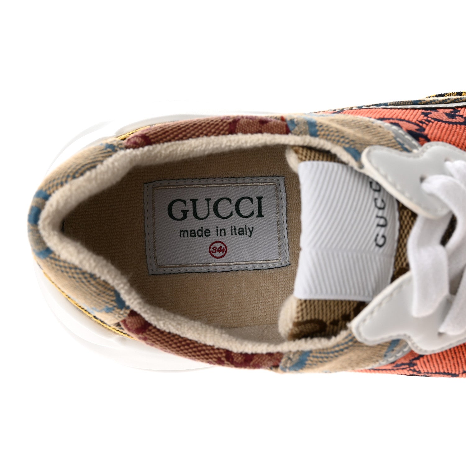 Gucci Monogram Multicolor Demetra Womens Rhyton Sneakers 34.5 Yellow Blue Great White Tabasco 7 of 10