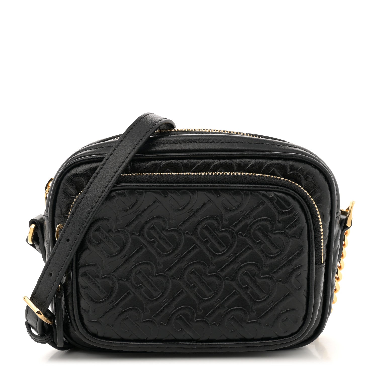 Burberry Calfskin Embossed Monogram Camera Chain Bag Black 1 of 12