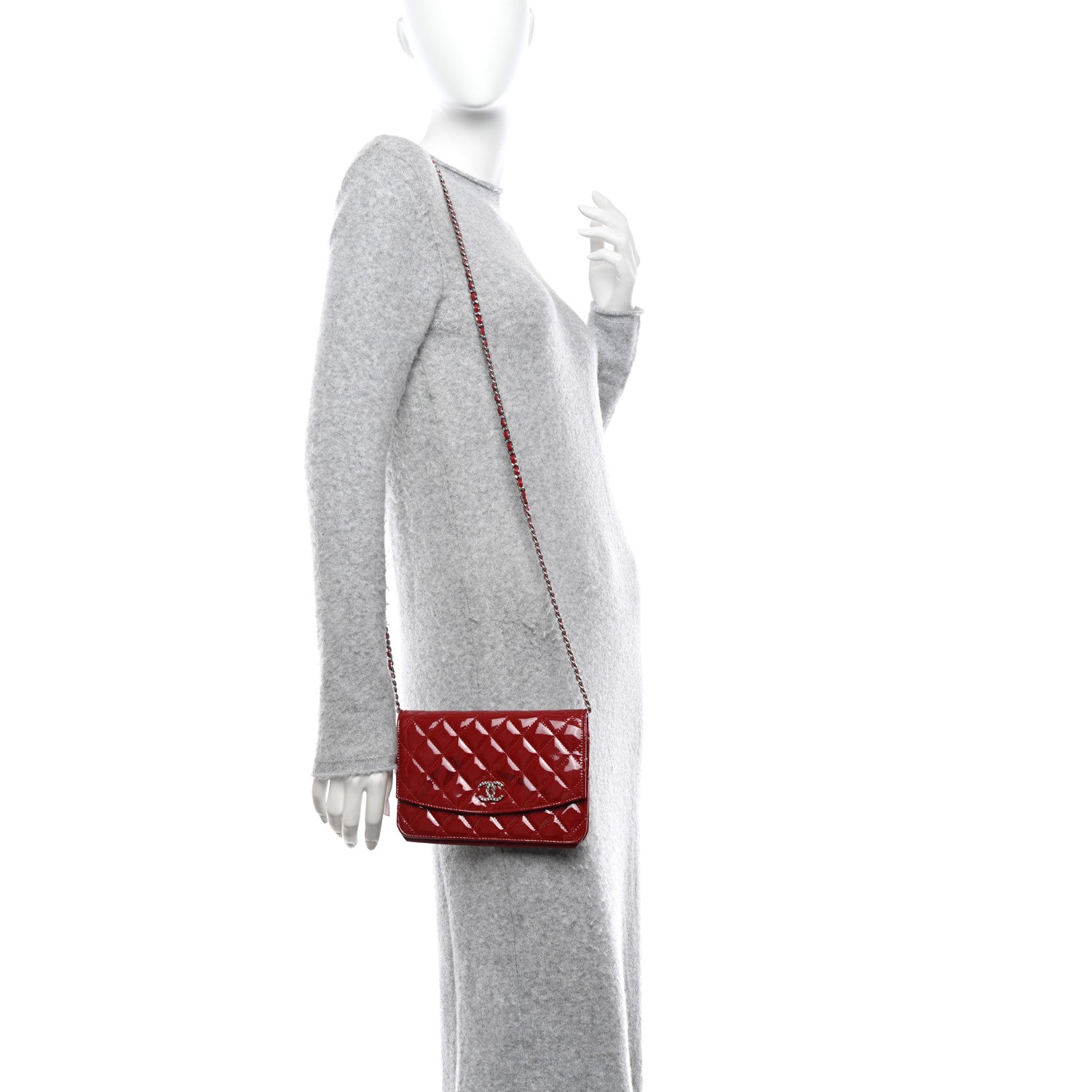 Chanel Patent Quilted Brilliant Wallet On Chain WOC Red 3 of 21