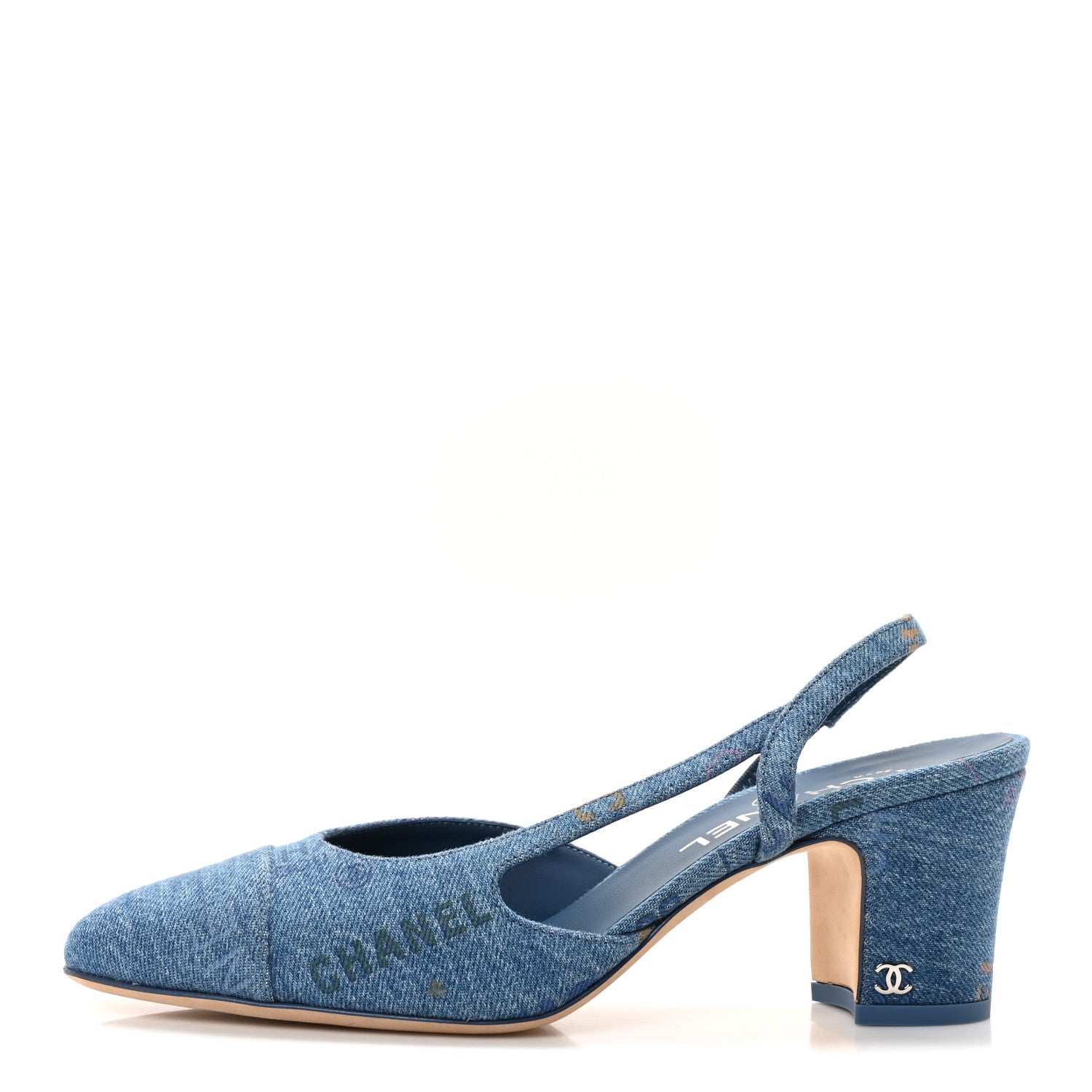 Chanel Denim Cap Toe Denim Mood Slingback Pumps 39 Blue Multicolor 1 of 8