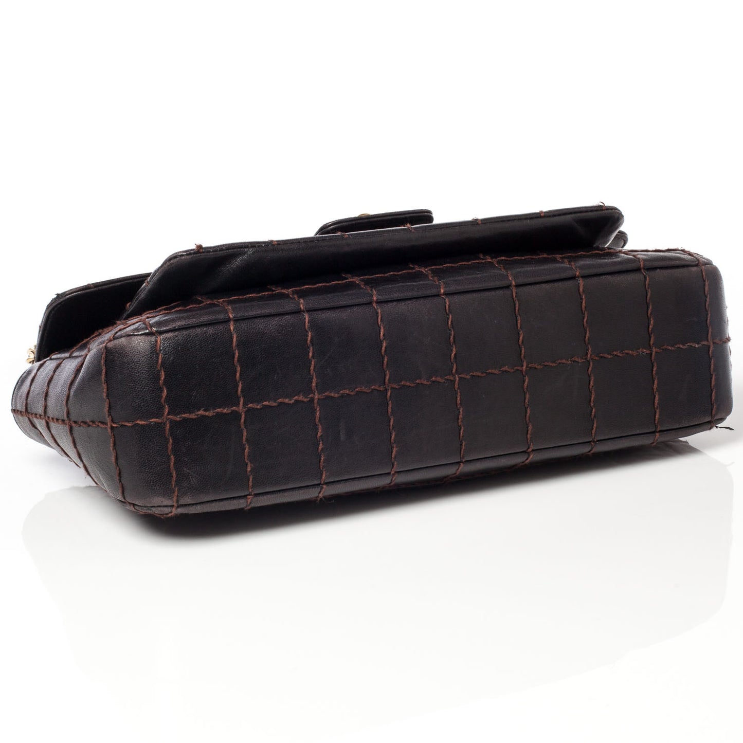 Lambskin Square Stitched Flap Brown