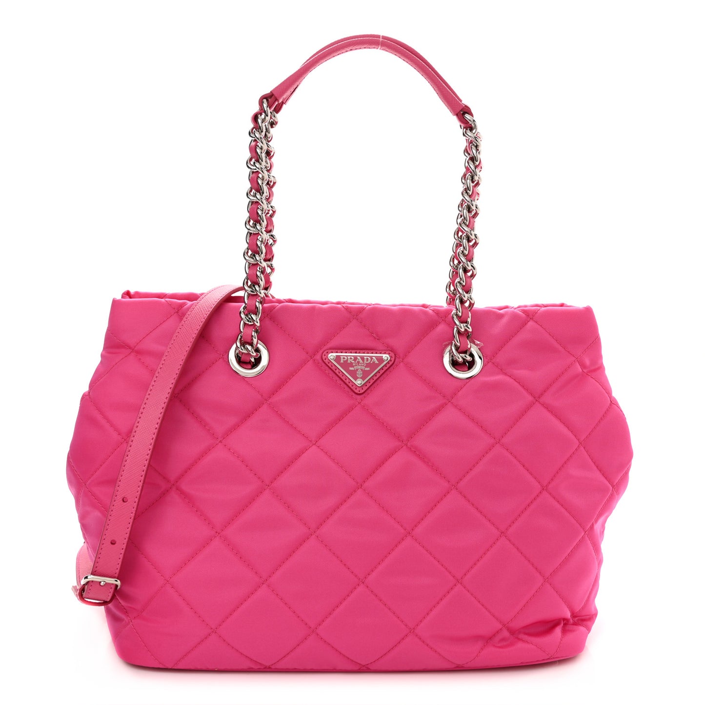 Tessuto Nylon Quilted Shopping Tote Fuxia