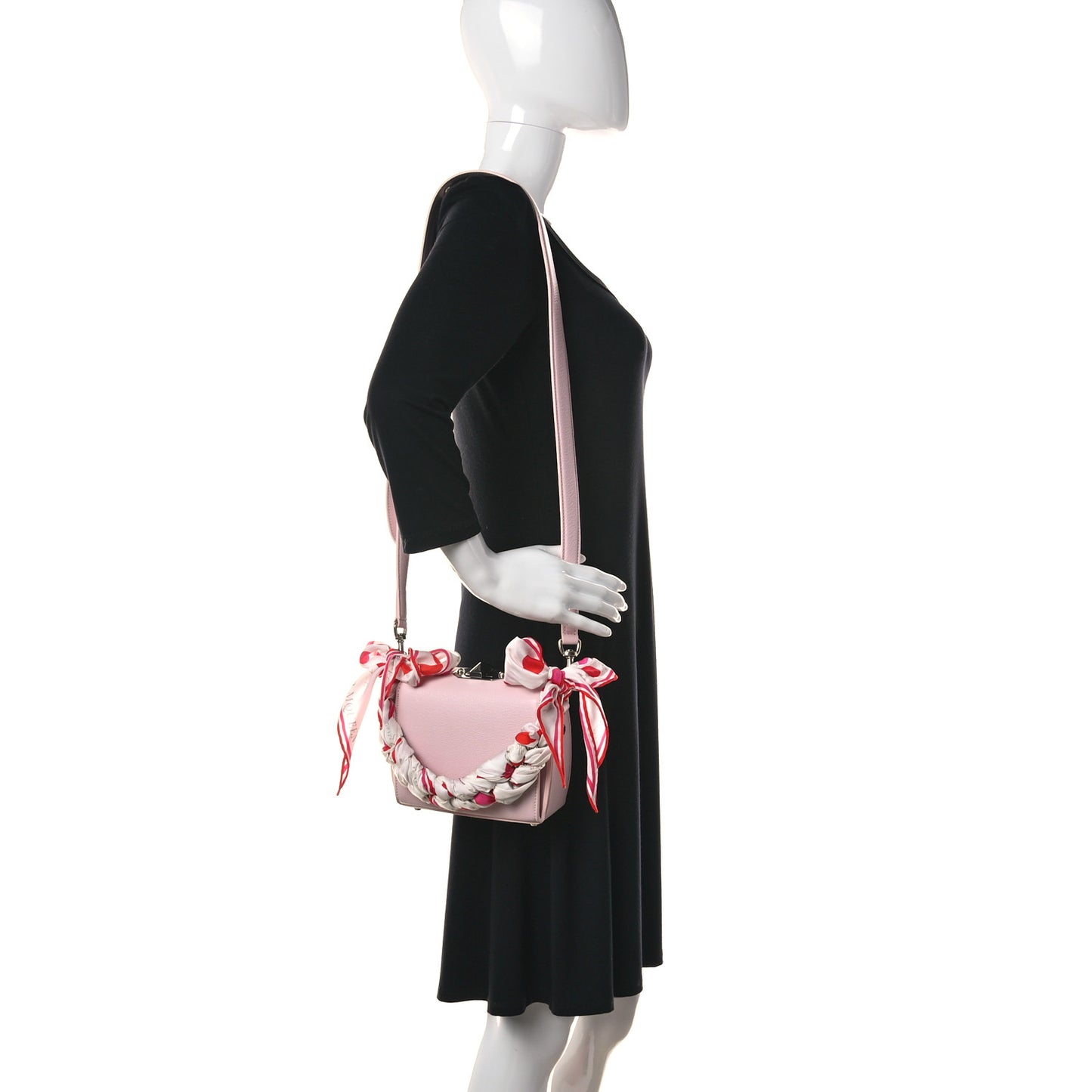 Calfskin Silk Scarf Box Shoulder Bag 16 Baby Pink Ivory