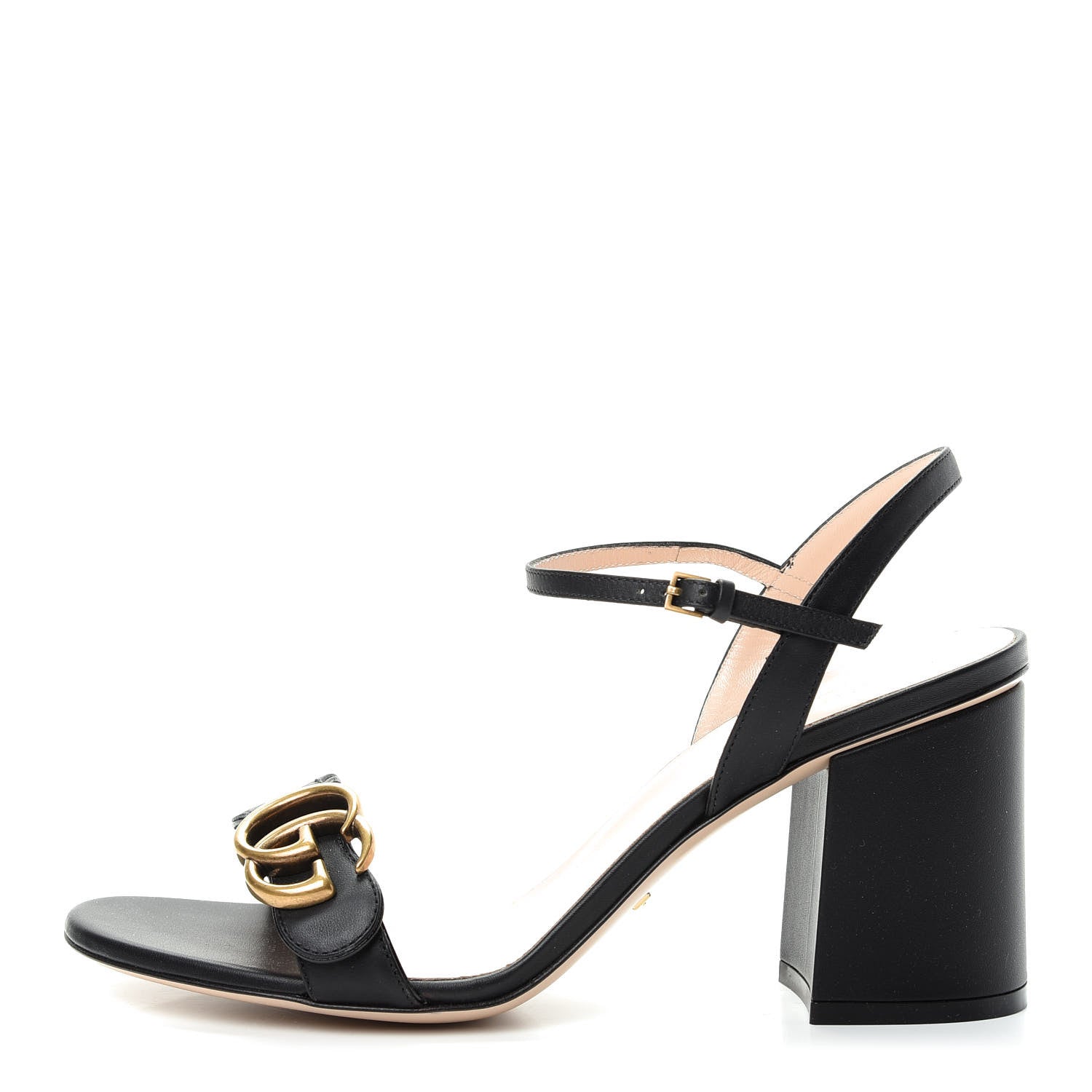 Gucci Lifford Calfskin GG Marmont Ankle Wrap 75mm Sandals 38 Black 1 of 10