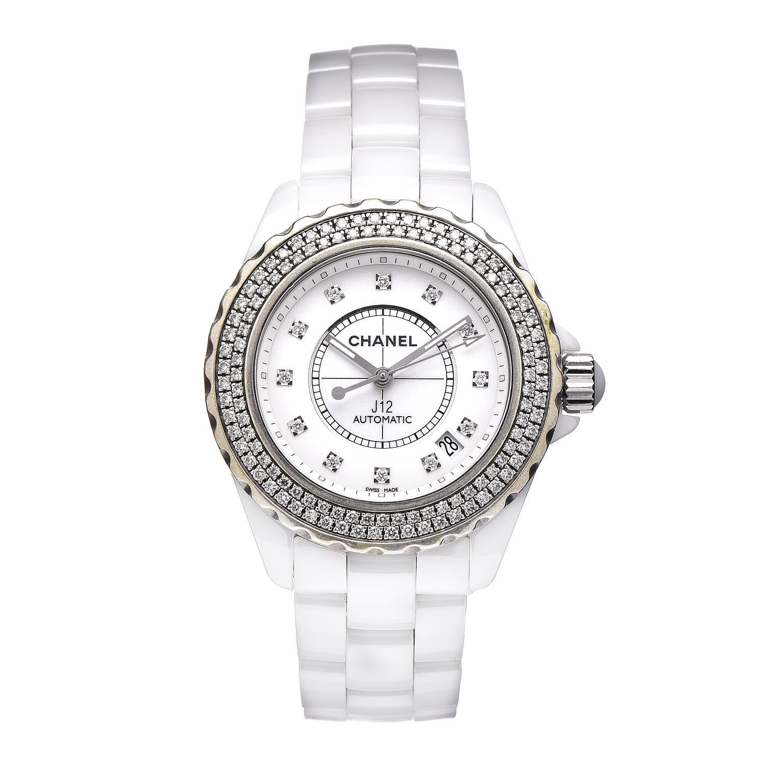 Chanel Stainless Steel Ceramic Diamond Pave Bezel 38mm J12 Automatic Watch White 1 of 7