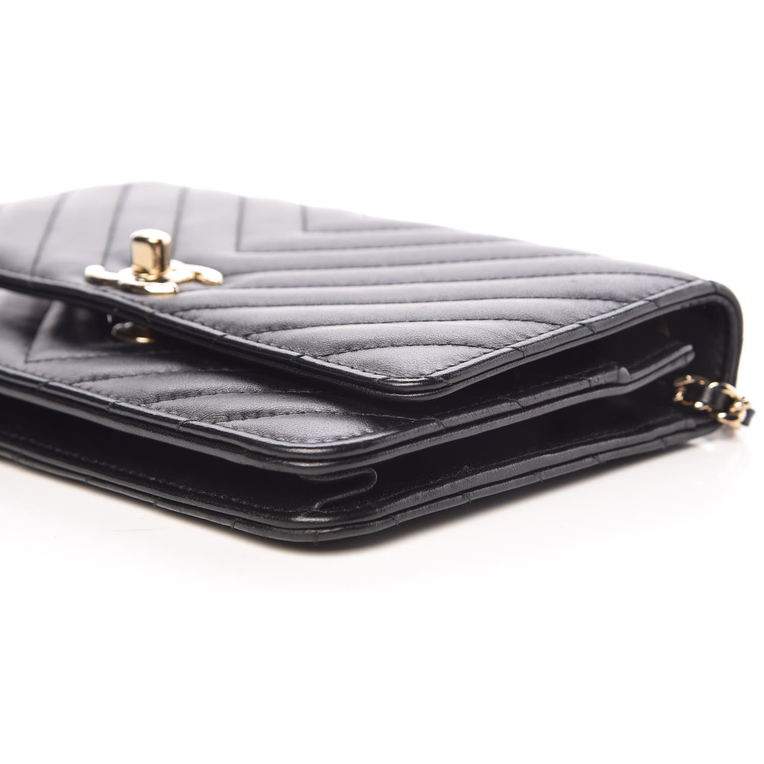 Chanel Lambskin Chevron Quilted Trendy CC Wallet On Chain WOC Black 10 of 11