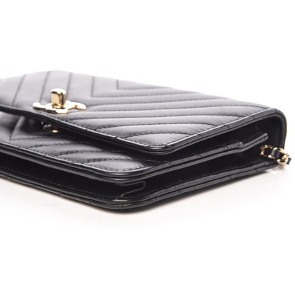 Chanel Lambskin Chevron Quilted Trendy CC Wallet On Chain WOC Black 10 of 11