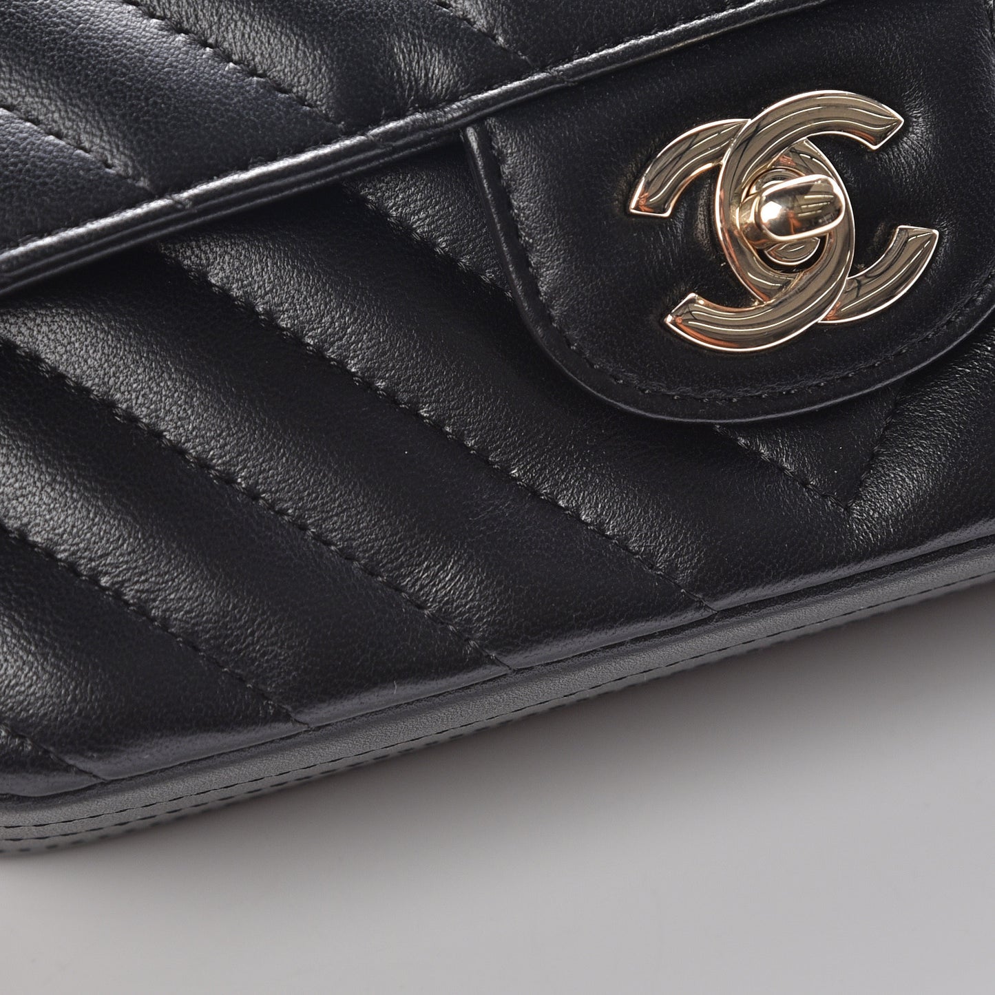 Lambskin Chevron Quilted Mini Rectangular Flap Black