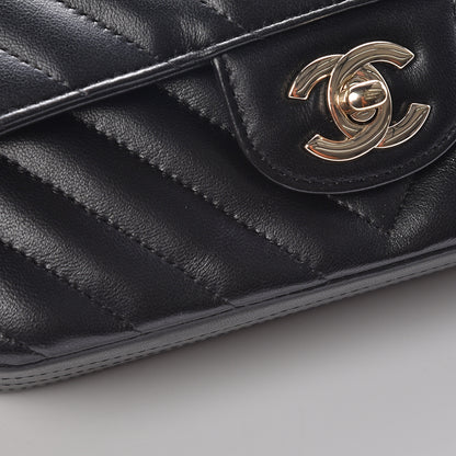 Chanel Lambskin Chevron Quilted Mini Rectangular Flap Black 10 of 17